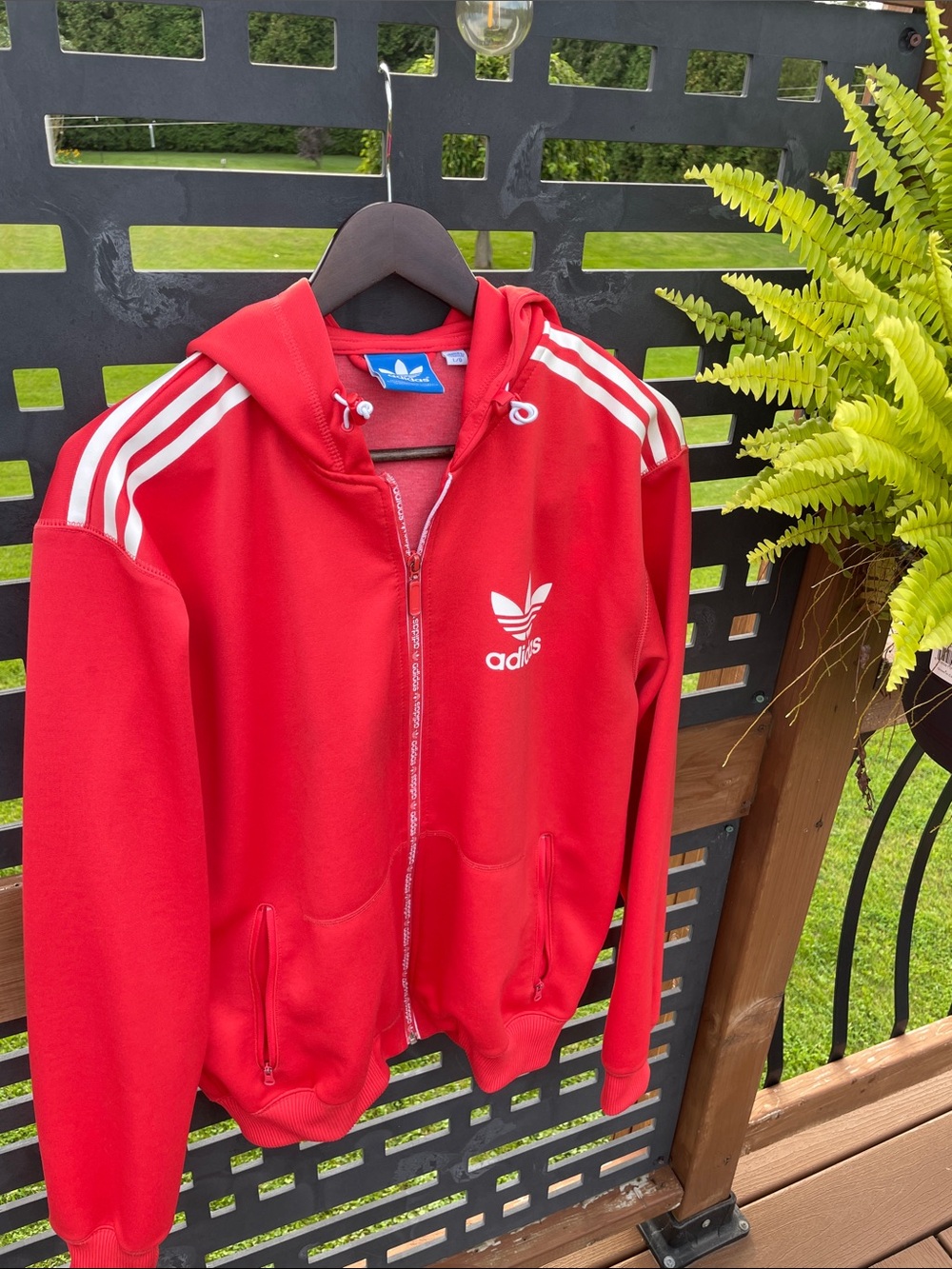 Awesome Adidas Red Zip-Up Hoodie with White Trefoil and Stripes